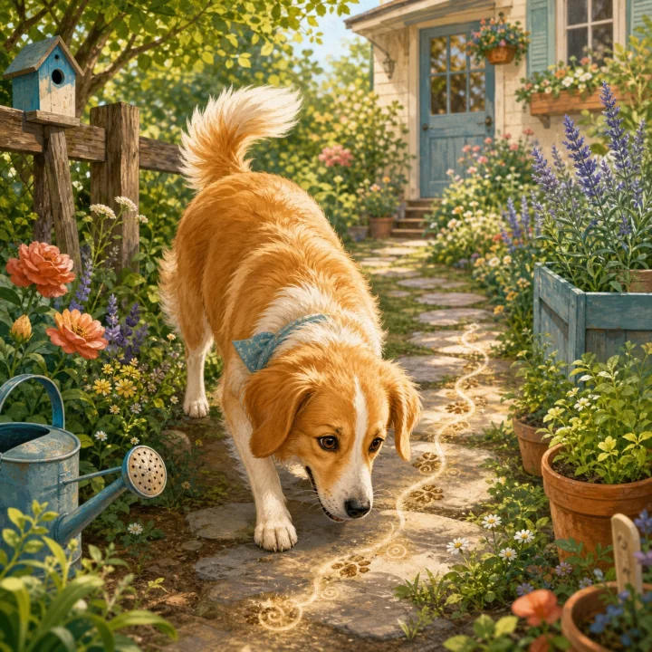 An illustrated dog portrait cropped into a square personal puzzle